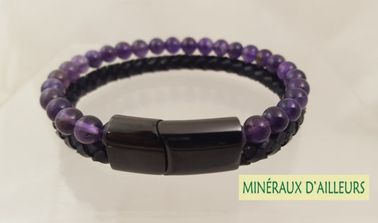 Bracelet Double Cuir - Améthyste