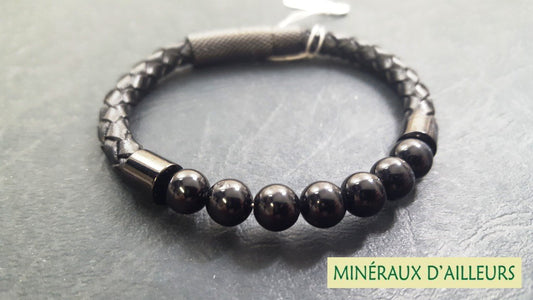 Bracelet Simple Cuir - Tourmaline Noire