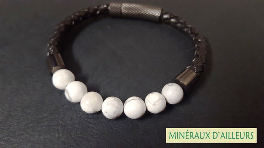 Bracelet Simple Cuir - Howlite