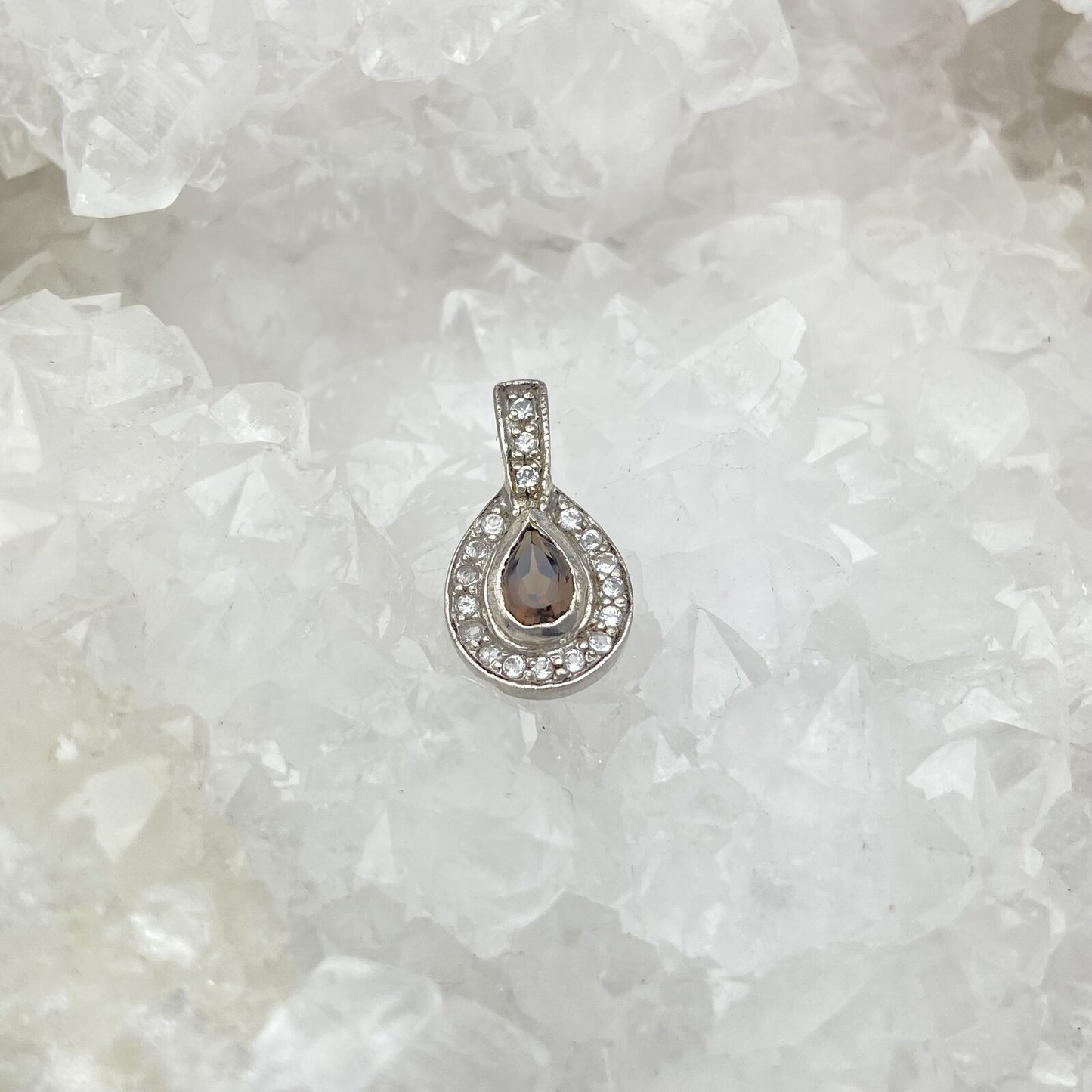 Pendentif Argent - Quartz Fumé poire