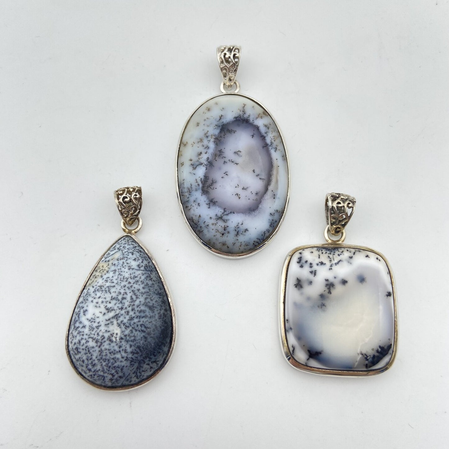 Lot de 3 Pendentifs Argent - Agate Dendritique n°2