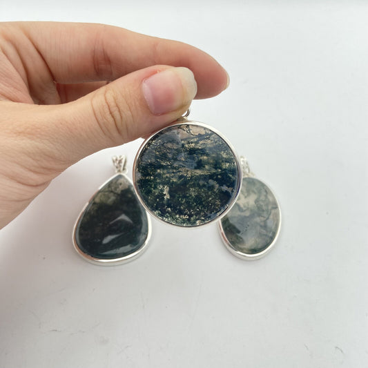 Lot de 3 Pendentifs Argent - Agate Mousse n°3