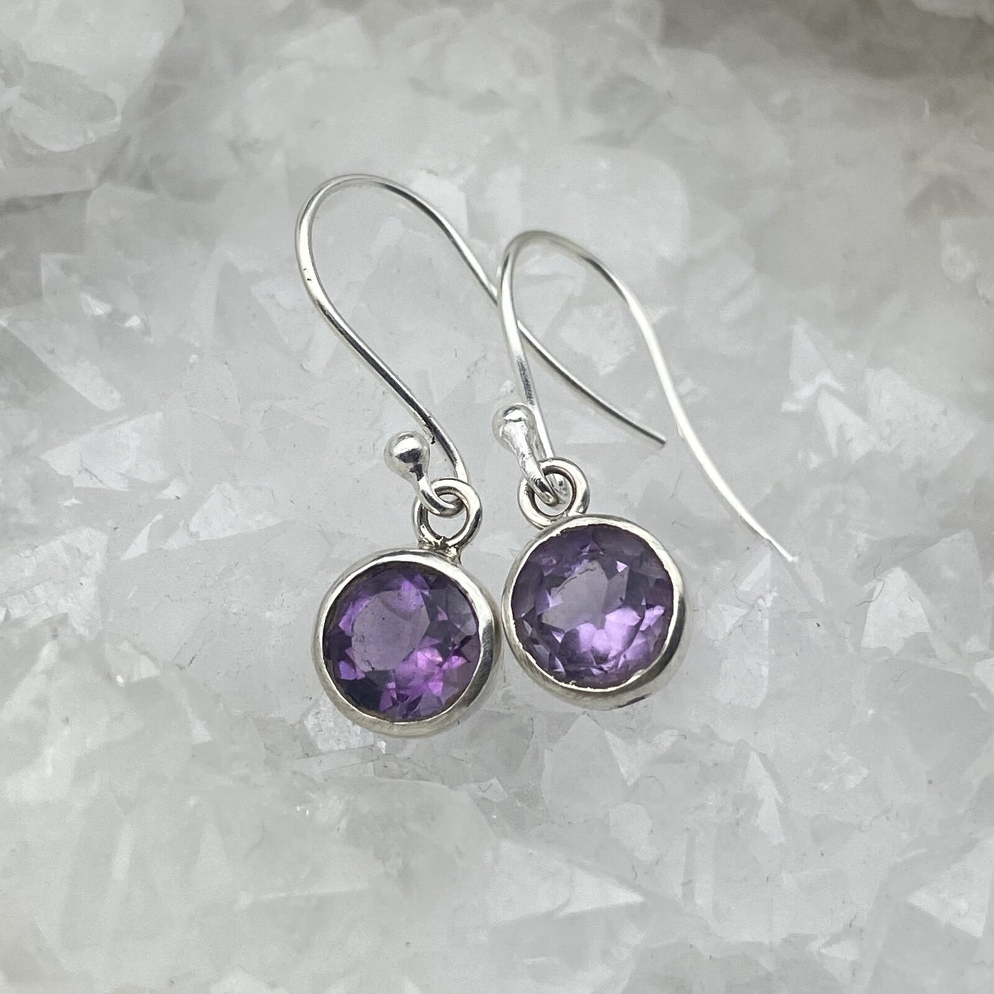 Boucles d'oreilles Argent - Améthyste ronde (petit modèle)