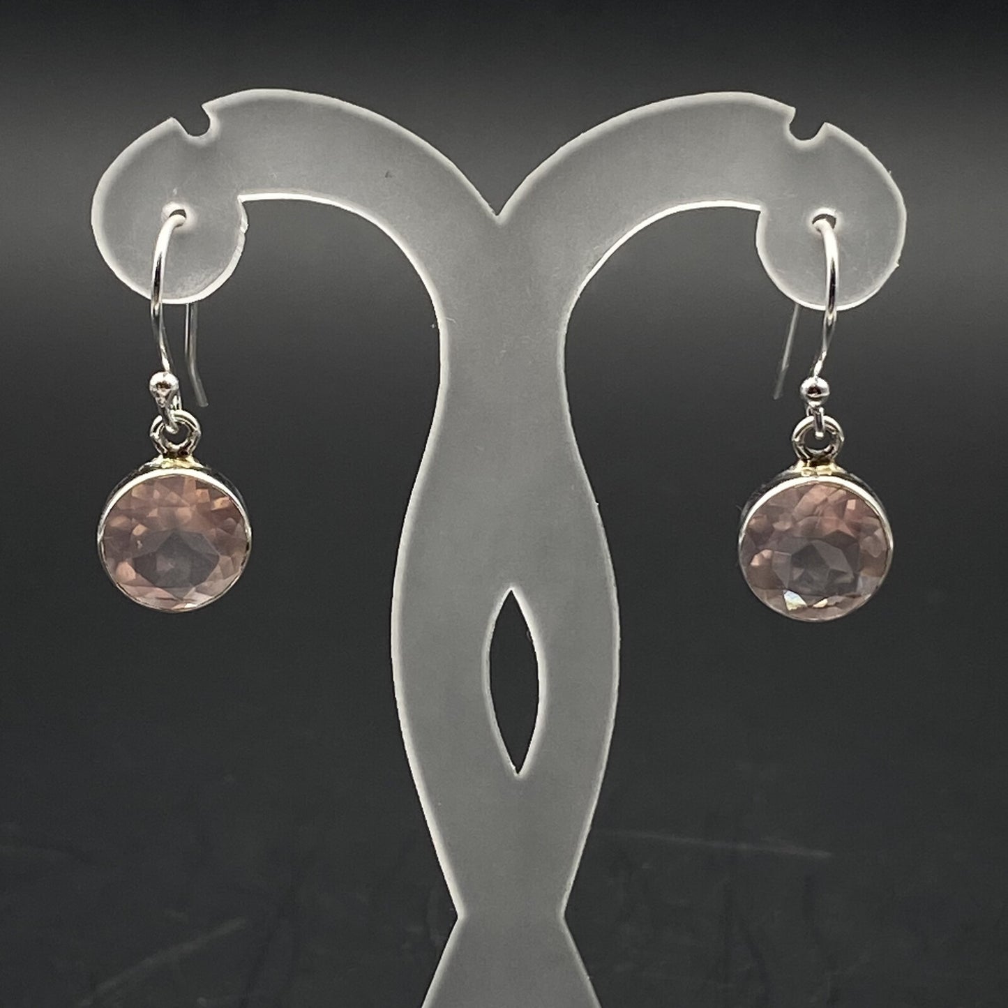 Boucles d'oreilles Argent - Quartz Rose ronde