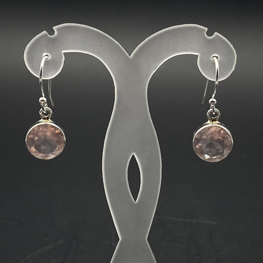 Boucles d'oreilles Argent - Quartz Rose ronde