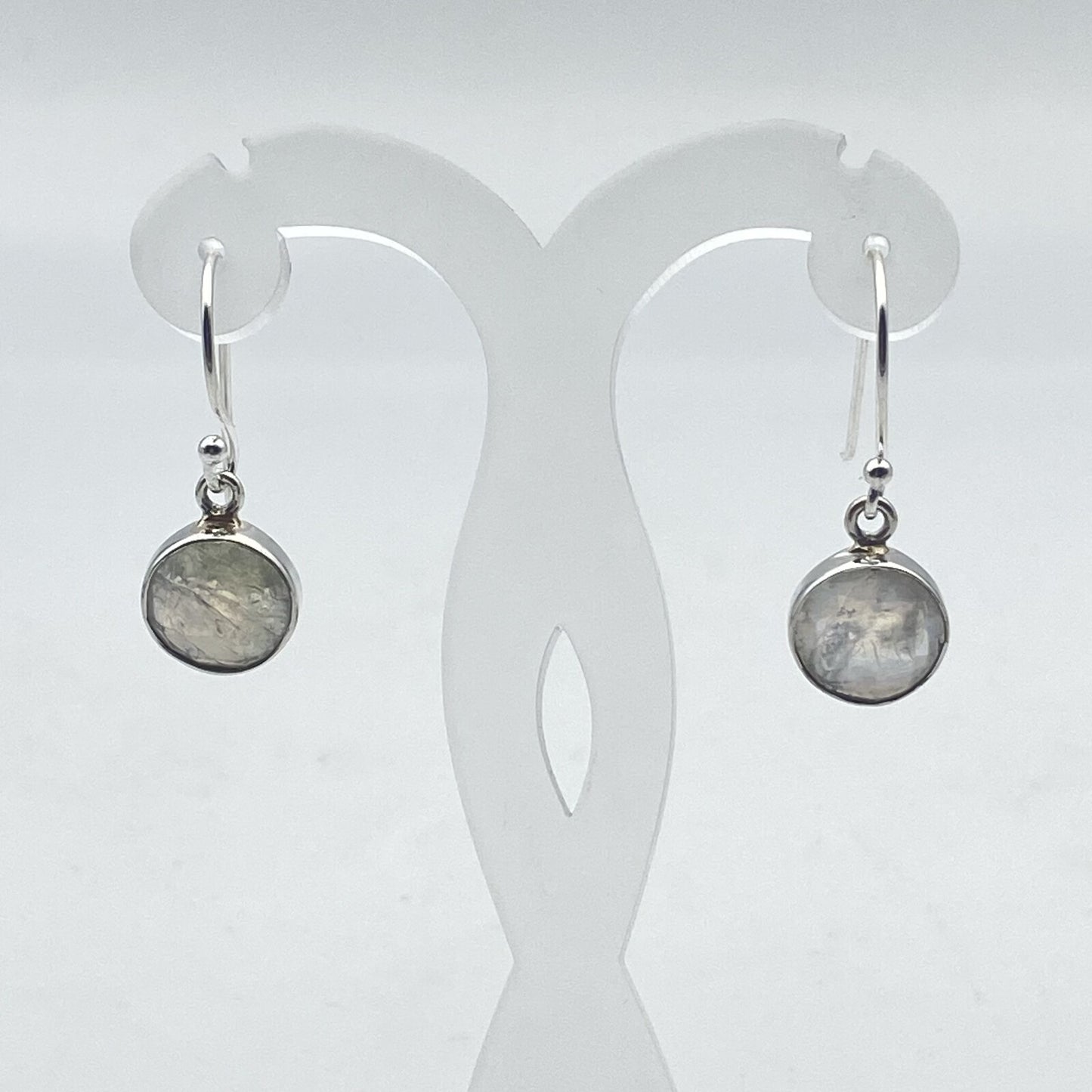 Boucles d'oreilles Argent - Labradorite Blanche ronde