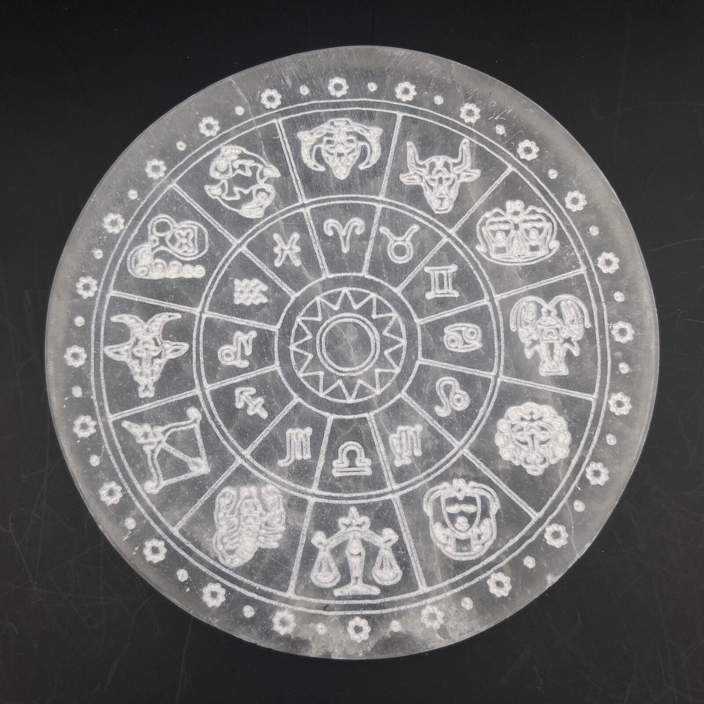 Plaque de Rechargement - Sélénite Signes du Zodiaque (15 cm)