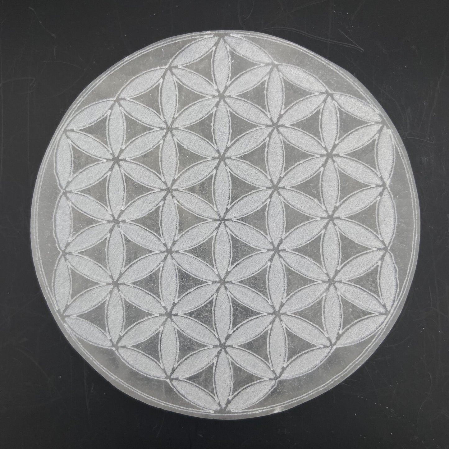 Plaque de Rechargement - Sélénite Fleur de Vie pleine (15 cm)