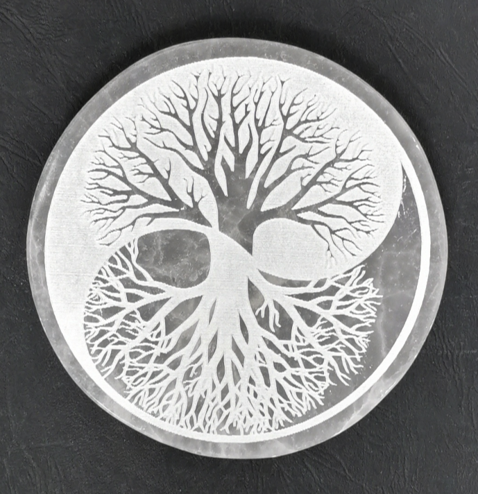 Plaque de Rechargement - Sélénite Arbre de Vie / Yin Yang (15 cm)