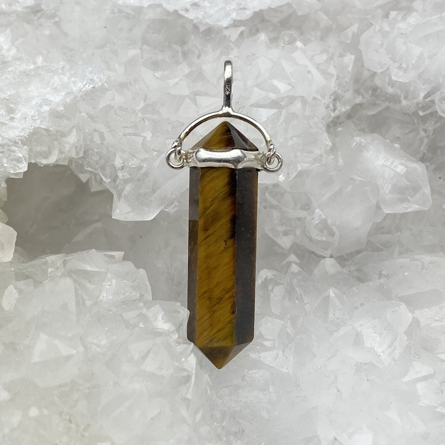 Pendentif Argent - Pointe Biterminée Oeil de Tigre