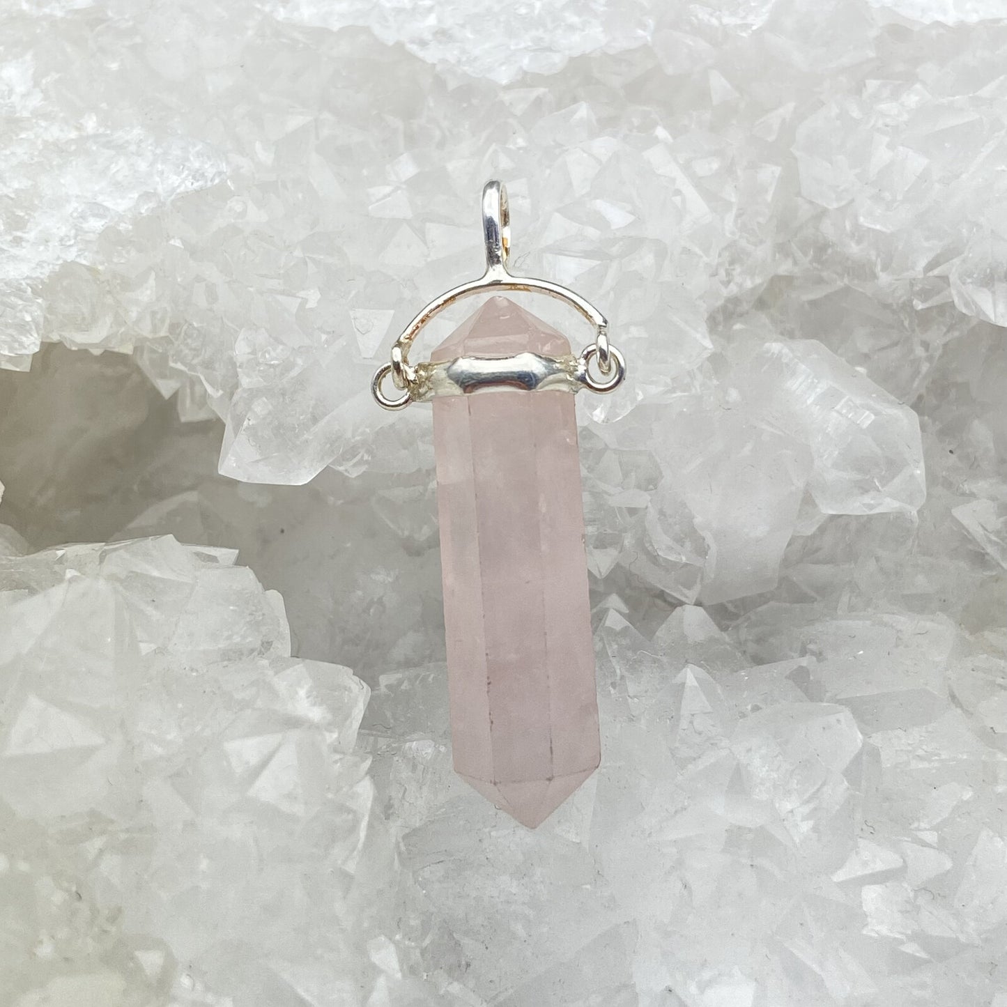 Pendentif Argent - Pointe Biterminée Quartz Rose