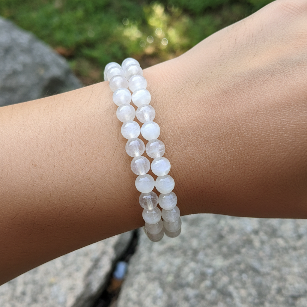 Bracelet en perles - Pierre de Lune Transparente (6 mm)