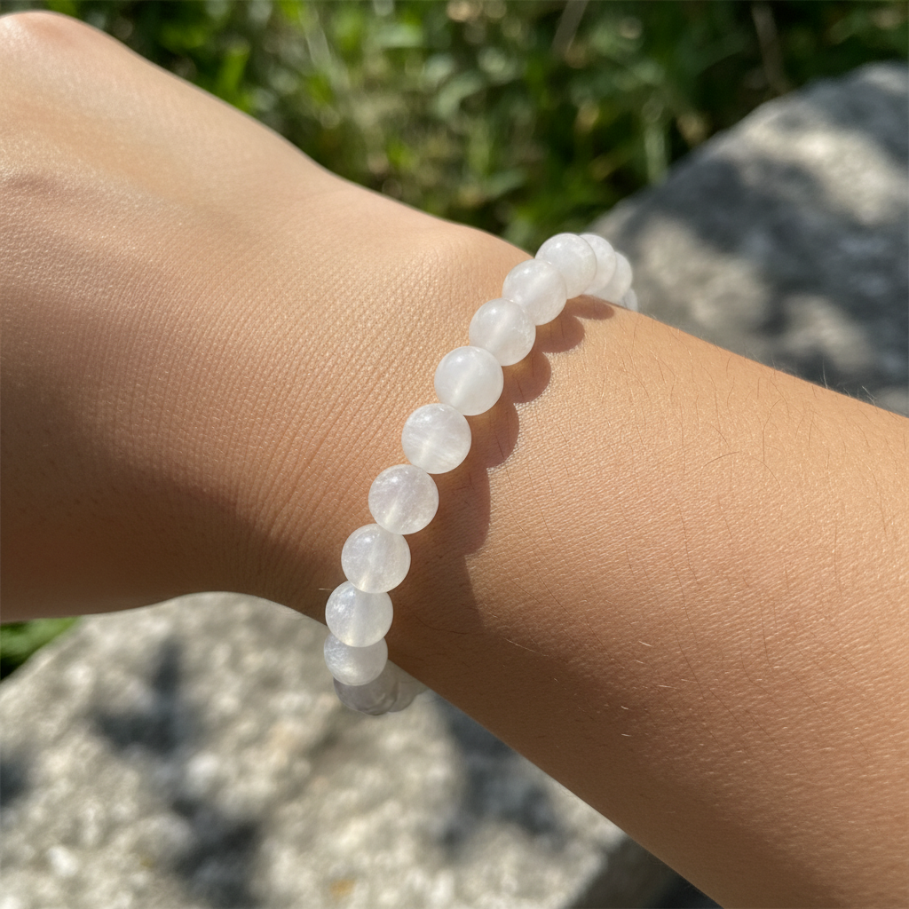 Bracelet en perles - Pierre de Lune Transparente (8 mm)