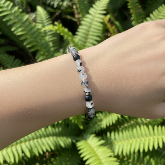 Bracelet en perles - Tourmaline Noire / Quartz (6 mm)