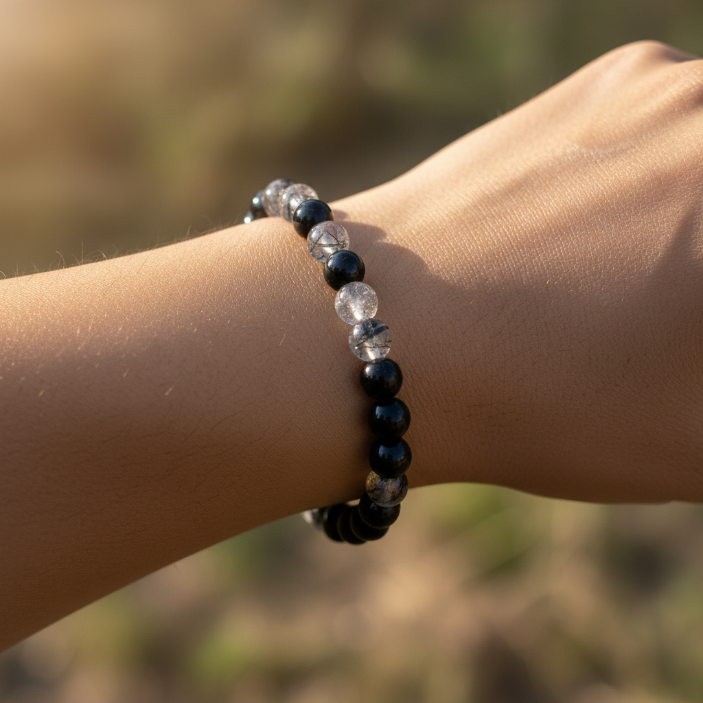 Bracelet en perles - Tourmaline Noire / Quartz (6 mm) EXTRA
