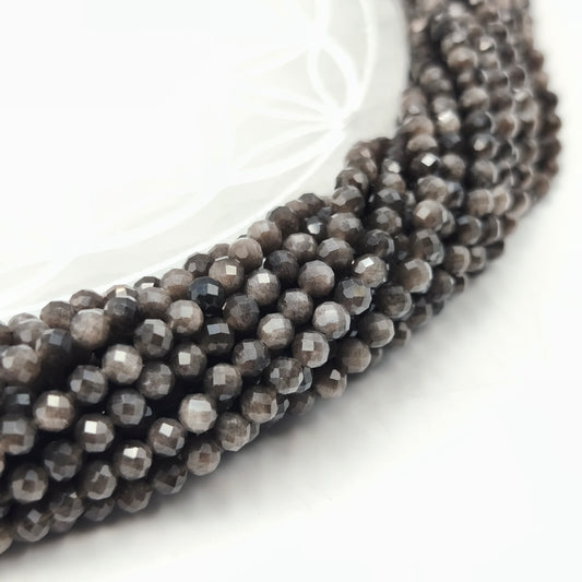 Rang facetté - Obsidienne argentée (4 mm)