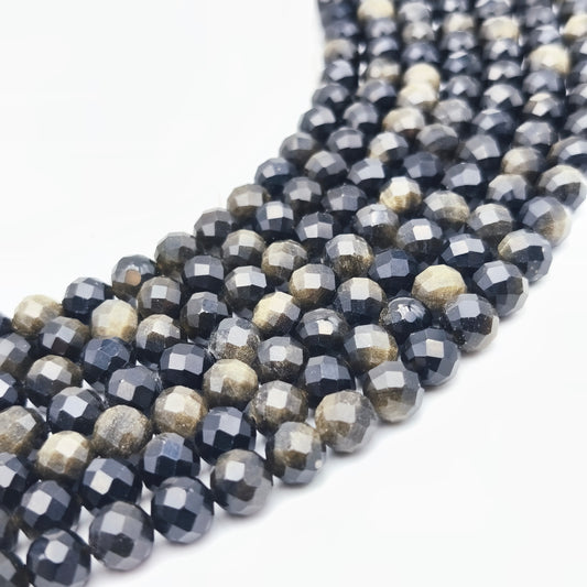 Rang de perles facettées - Obsidienne dorée (8 mm)