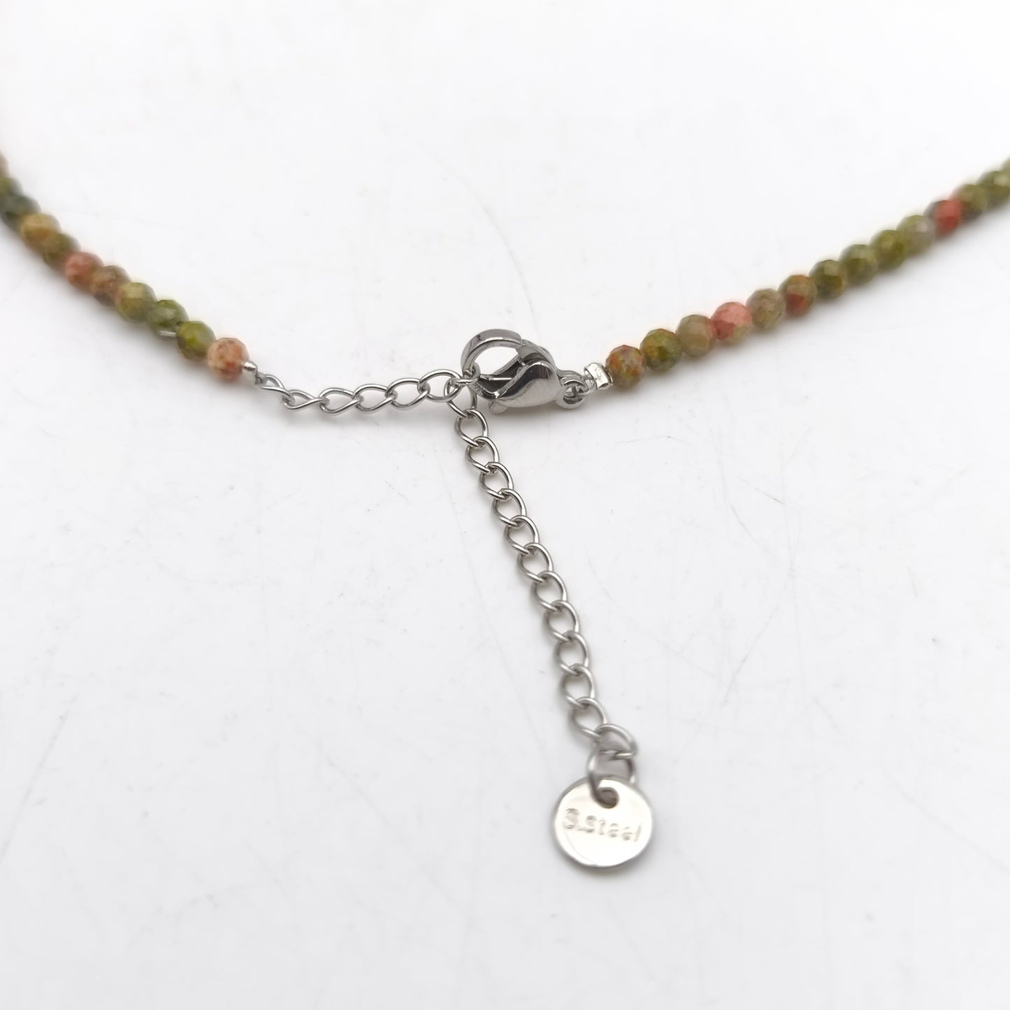 Collier perles facettées - Jaspe Unakite (3 mm)