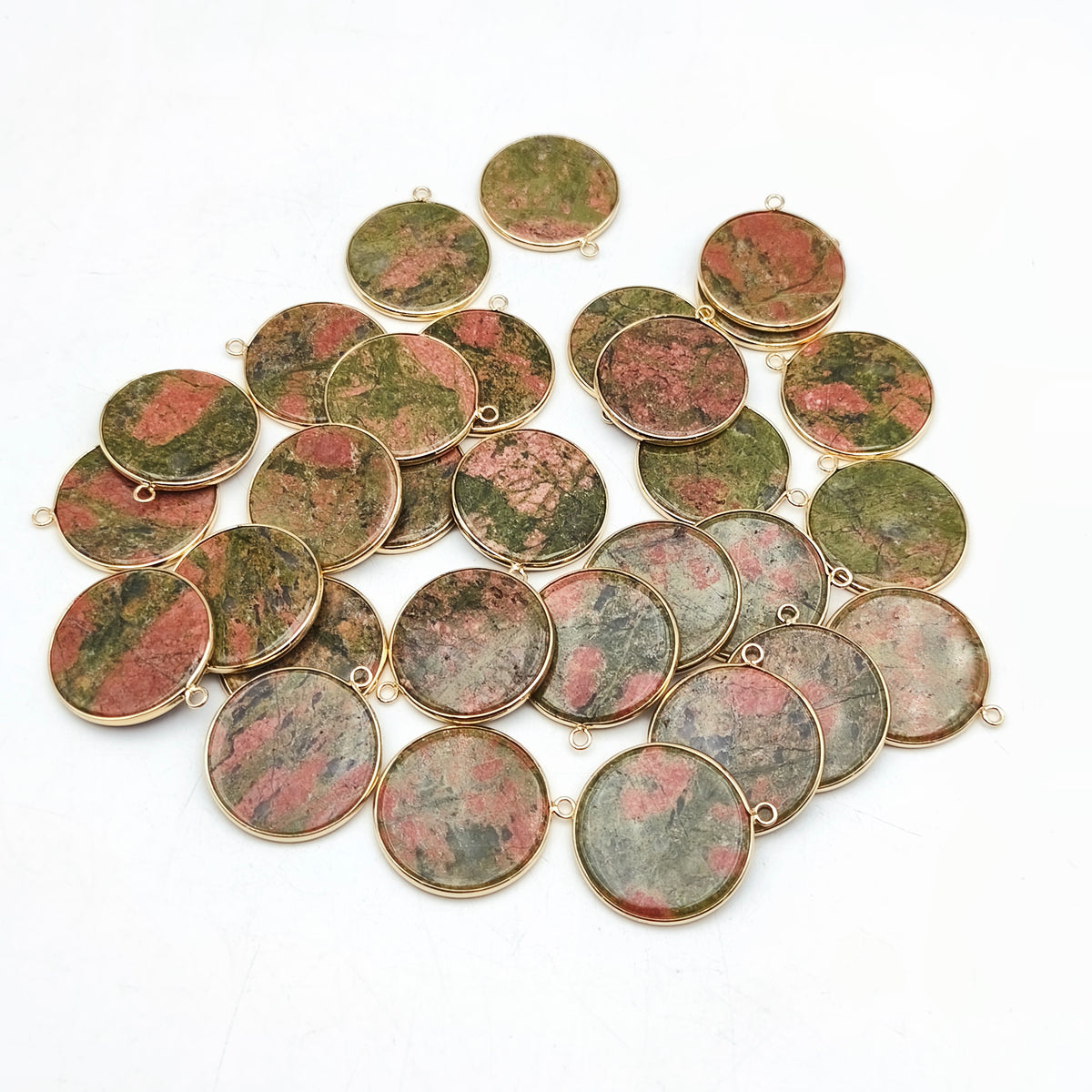 Pendentif rond serti Jaspe Unakite
