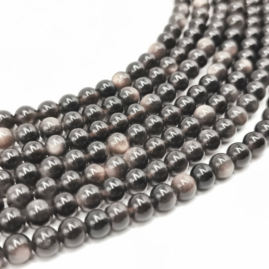 Rang de perles - Obsidienne argentée (6 mm)