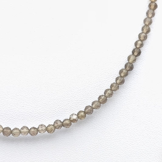 Collier perles facettées - Quartz fumé (3 mm)