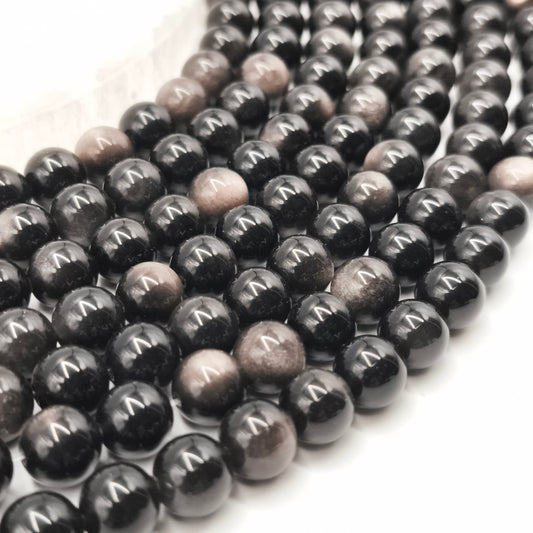 Rang de perles - Obsidienne argentée (10 mm)