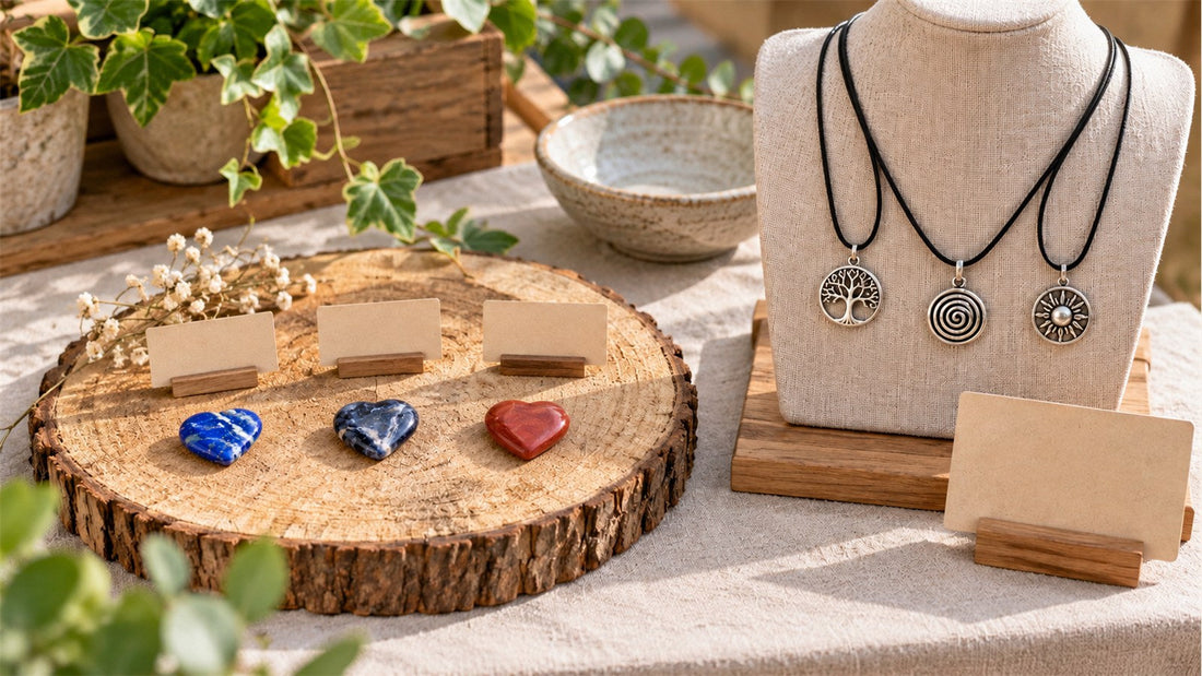 Aménager une table de marché avec des minéraux, des bijoux et une signalétique claire