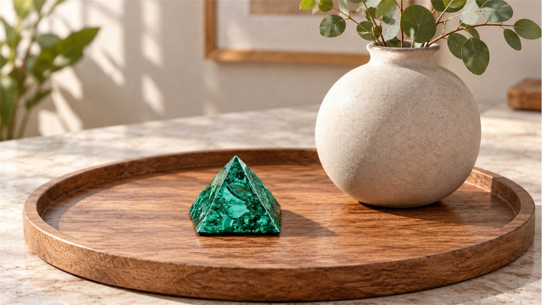 Associer une pyramide en pierre à des objets aux formes arrondies