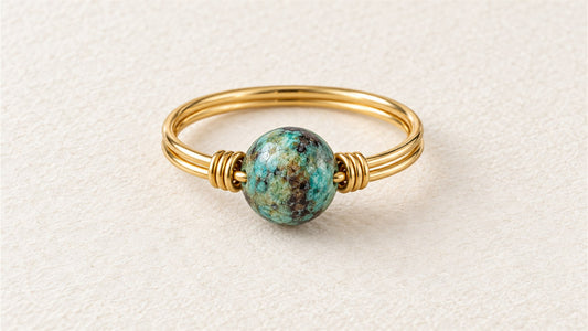 Bague double anneau en fil doré : chrysocolle