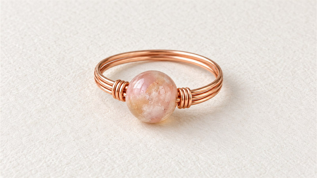 Bague triple anneau en fil cuivré : agate fleur / sakura