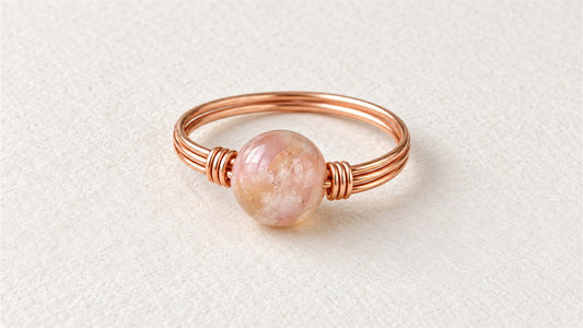 Bague triple anneau en fil cuivré : agate fleur / sakura