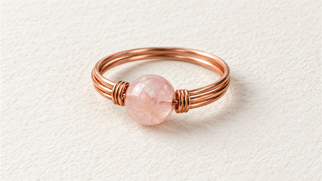 Bague triple anneau en fil cuivré : morganite