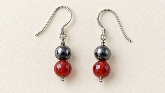 Boucles d’oreilles duos verticaux : cornaline facettée et hématite
