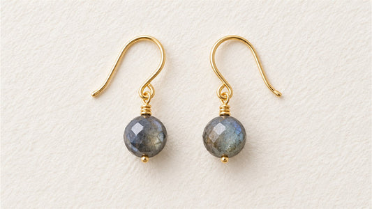 Boucles d’oreilles gouttes simples : labradorite facettée