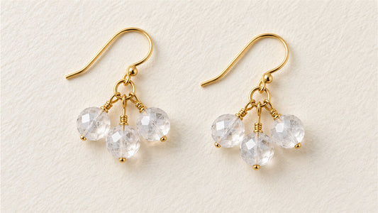 Boucles d’oreilles grappes de trois pierres : cristal de roche facetté