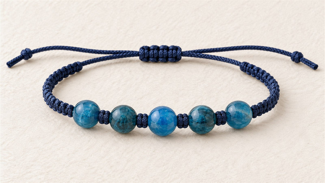 Bracelet cordon à cinq perles espacées : apatite bleue