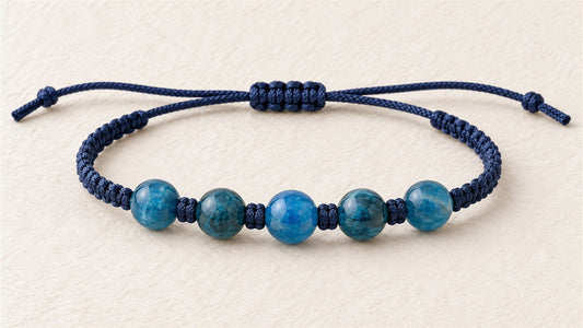 Bracelet cordon à cinq perles espacées : apatite bleue