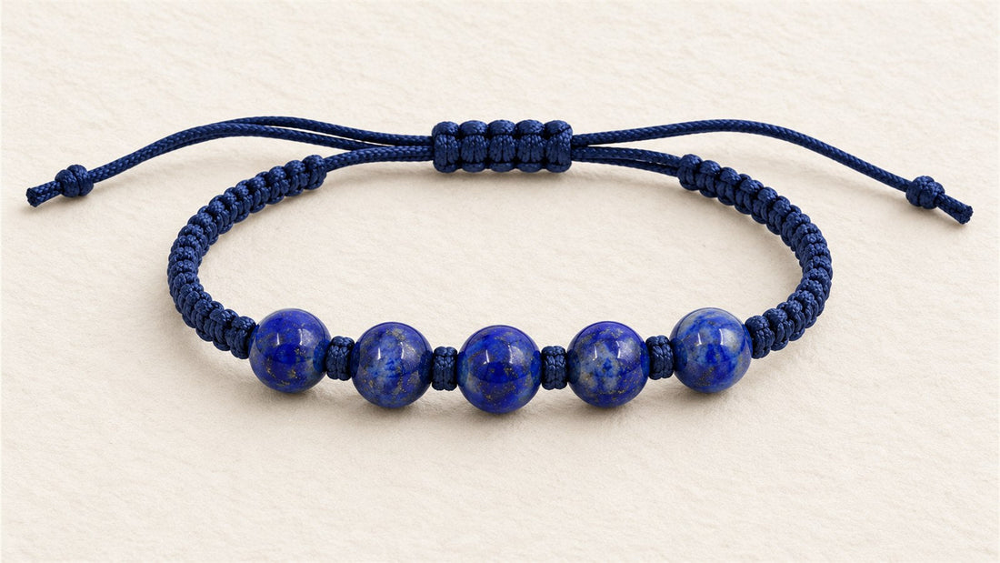 Bracelet cordon à cinq perles espacées : lapis-lazuli extra