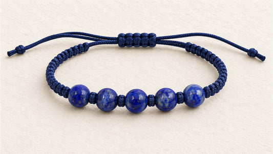 Bracelet cordon à cinq perles espacées : lapis-lazuli extra