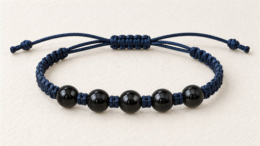 Bracelet cordon à cinq perles espacées : onyx