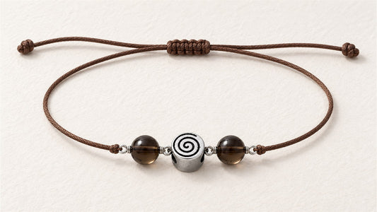 Bracelet de cheville spirale et duo minéral : apprêt acier inoxydable spirale et quartz fumé