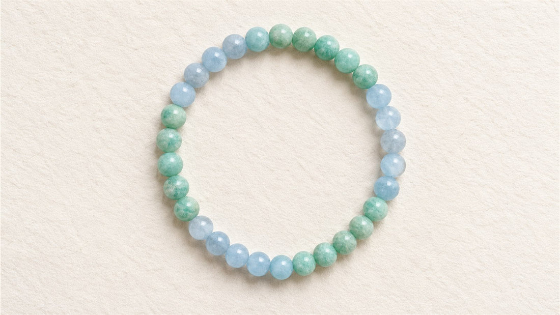 Bracelet élastique en alternance : amazonite et aigue-marine extra