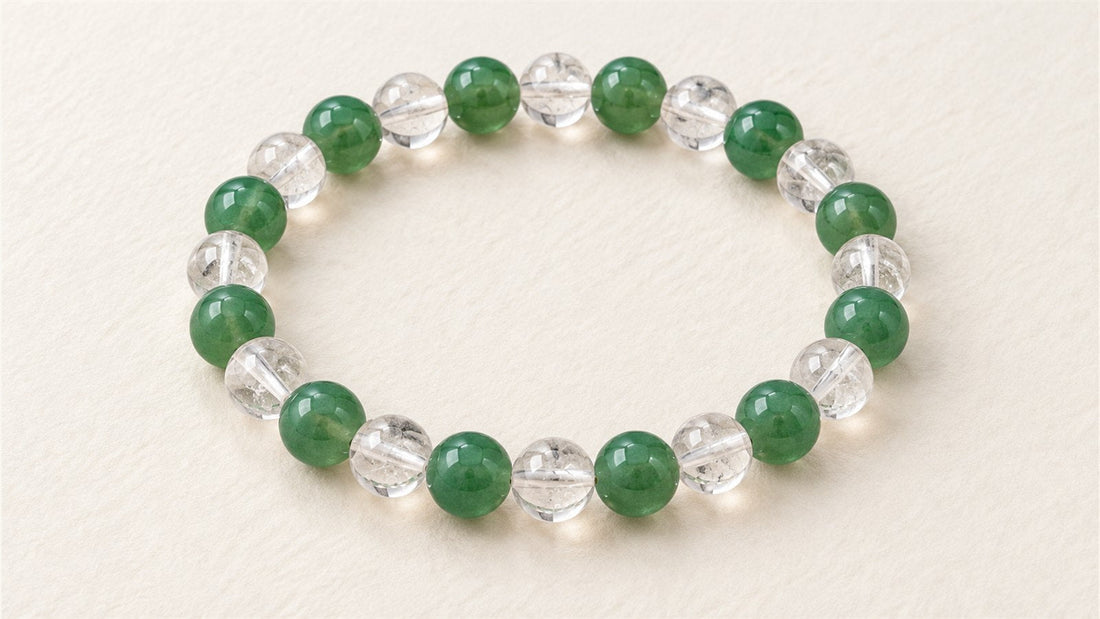 Bracelet élastique en alternance : aventurine verte et cristal de roche