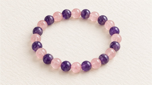 Bracelet élastique en alternance : quartz rose et améthyste