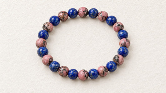 Bracelet élastique en alternance : rhodonite et lapis-lazuli extra
