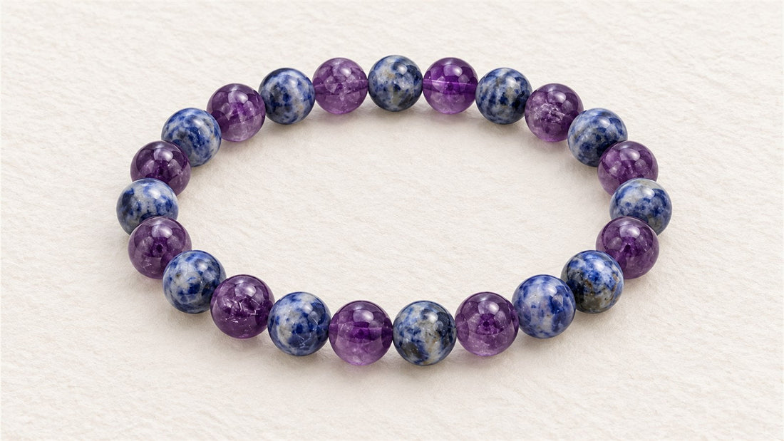 Bracelet élastique en alternance : sodalite et améthyste