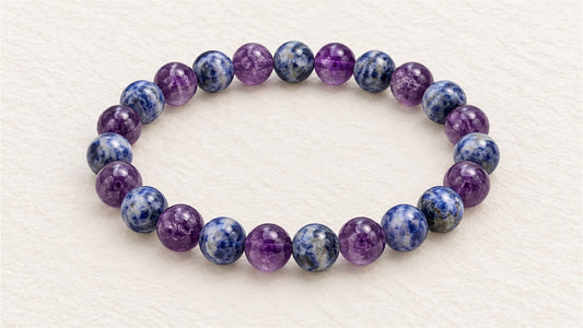Bracelet élastique en alternance : sodalite et améthyste