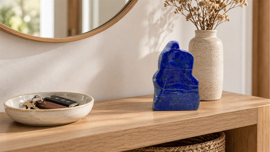 Composer une console d’entrée avec une pièce minérale, un vide-poche et un vase