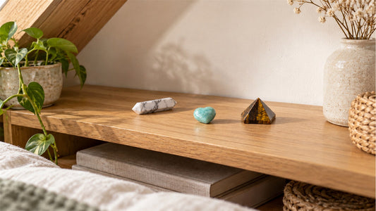 Présenter des minéraux dans une chambre mansardée avec une étagère basse