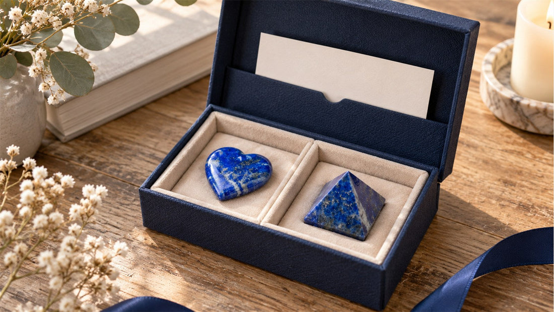 Présenter un cadeau minéral dans un coffret avec une composition soignée